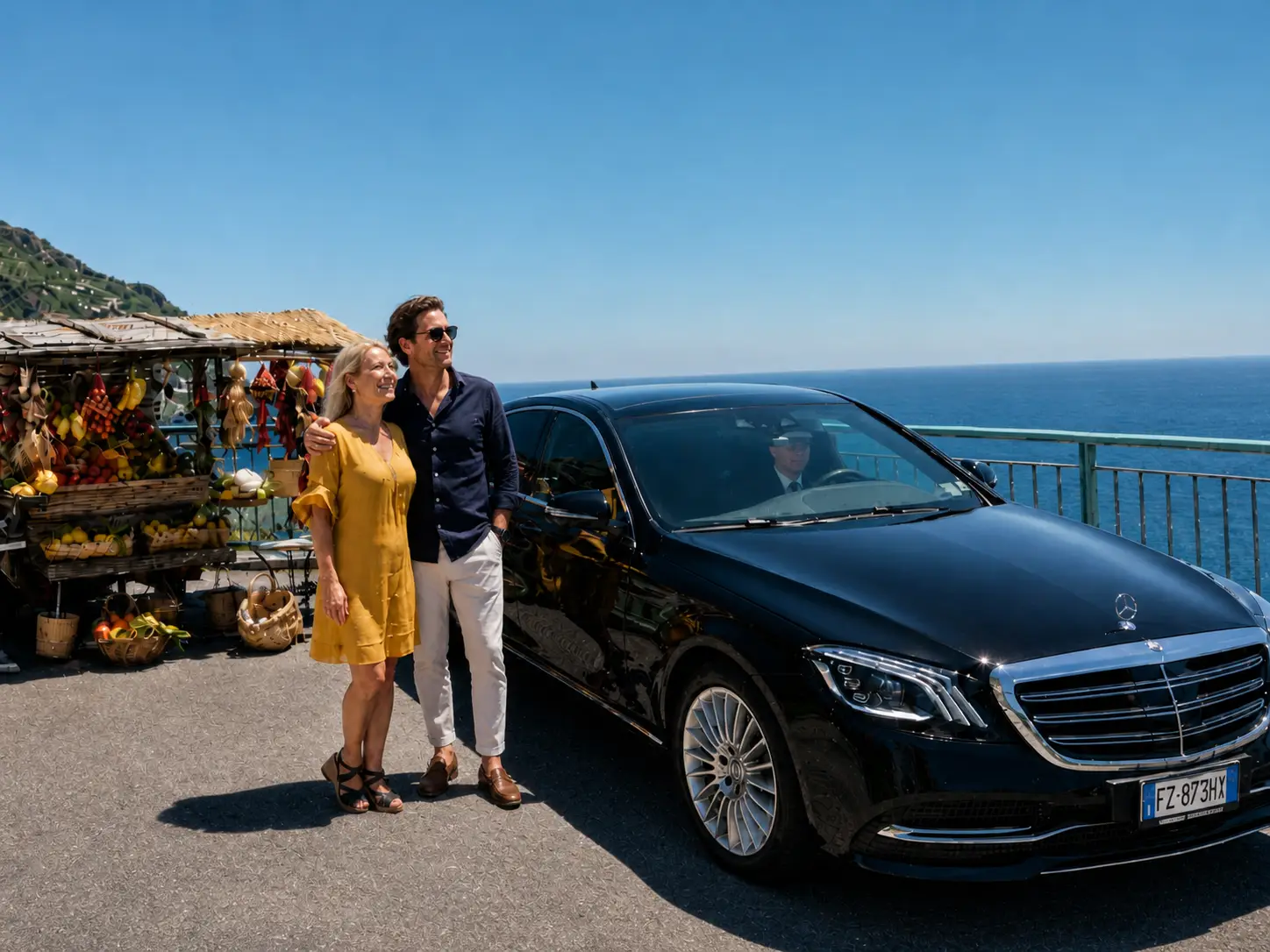 Couple enjoying a private car tour with a professional driver.