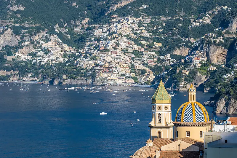 Dome of Praiano’s church with Positano in the background.