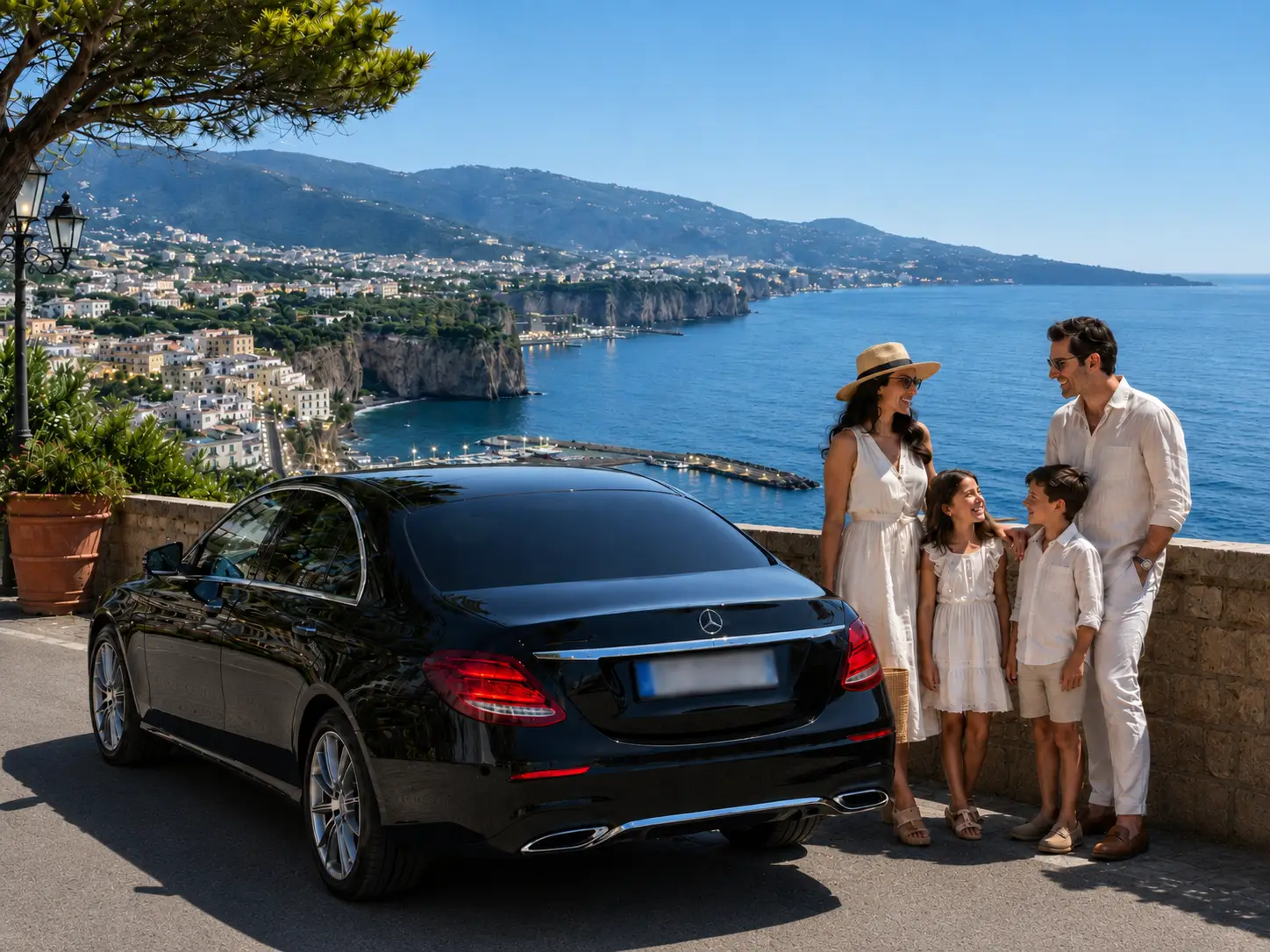 Family enjoying a private car tour in Sorrento.